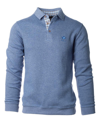 Ethnic Blue - Soft Touch Polo Sweater - 3-Button - Cotton/Poly Blend - 5979B