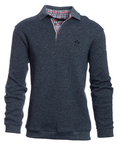 Ethnic Blue - Soft Feeling Polo Sweater - 3-Button Placket - Cotton/Poly Blend  5976B