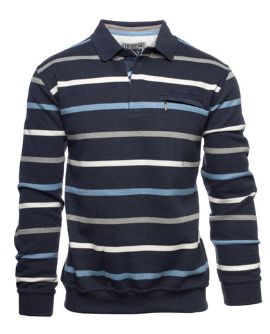 Ethnic Blue - Soft Feeling Polo Sweater - 3-Button Placket - Cotton/Poly Blend  97511