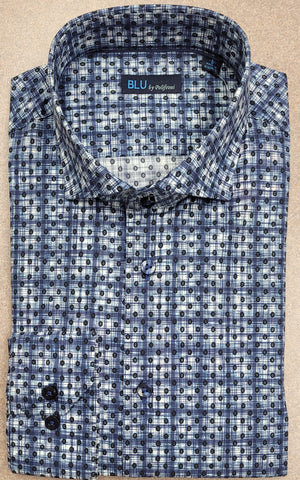 Blu  - Long Sleeve Shirt - Shaped Fit - Cotton Blend - B2349257 Clearance