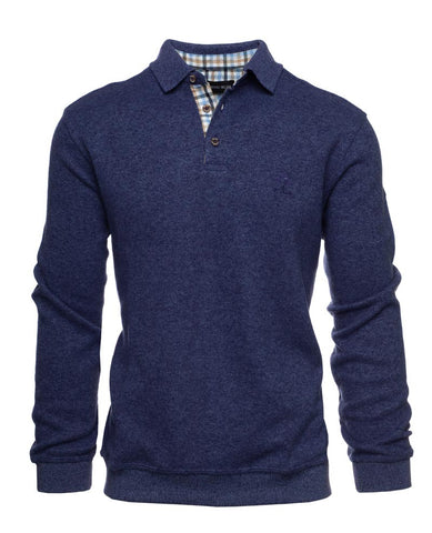 Ethnic Blue - Soft Feeling Polo Sweater - 3-Button Placket - Cotton/Poly Blend  5976F