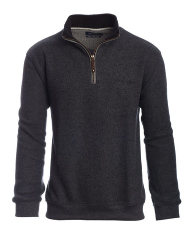Ethnic Blue - Quarter Zip Mock Neck Pullover - Soft - Brushed Knit Wool Blend- 90120E