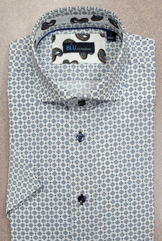 BLU -  Short Sleeve Sport Shirt - Cotton Stretch - B2347107 Clearance