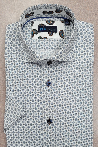 Blu -  Short Sleeve Sport Shirt - Cotton Stretch - B2347107