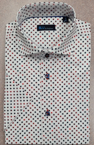 BLU -  Short Sleeve Sport Shirt - Cotton Stretch - B2347122 Clearance