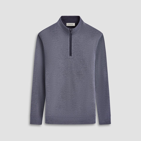 Bugatchi - Reversible Pique/Fishermen Knit Long Sleeve - Quarter Zip Mock Neck Pullover - Cotton Blend - FF2409K25