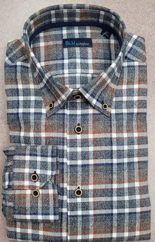 BLU  - Long Sleeve Shirt - Shaped Fit - 100% Flannel Cotton - B-2349253 Clearance