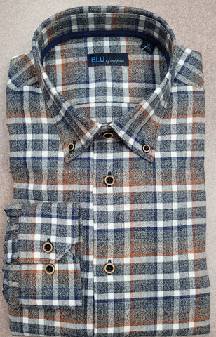 Blu  - Long Sleeve Shirt - Shaped Fit - 100% Flannel Cotton - B-2349253