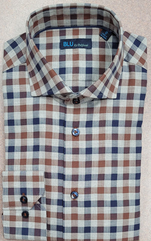 Blu  - Long Sleeve Shirt - Shaped Fit - 100% Cotton - B-2352277