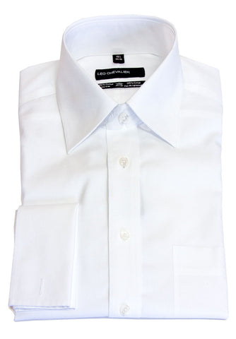 Leo Chevalier - Formal French Cuff Shirt - 100% Cotton - Non Iron - 225170-D-White