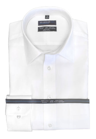 Leo Chevalier - Classic Fit Dress Shirts -100% Cotton - Non Iron - Pin Point Oxford - 225170-White-01