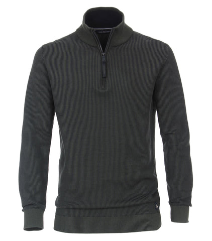 Casa Moda - Half Zip Textured Knit Sweater - 100% Cotton - 413710500 Clearance