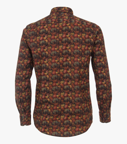 Casa Moda - Long Sleeve Organic Cotton Shirt, Leaf pattern - Casual Fit - 423922400