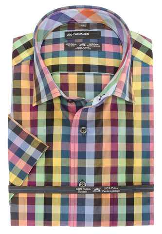 Leo Chevalier - Short Sleeve Cotton Shirt - Big and Tall - Non Iron -  426389/QT - Clearance