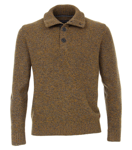 Casa Moda - Quarter-Buttoned Knit Sweater - Wool/Cotton - 493232700