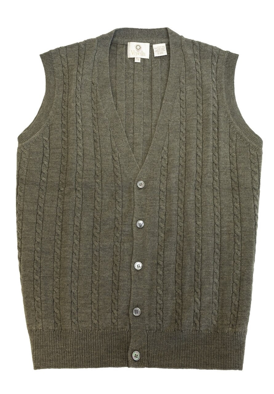 Viyella - Merino Wool - Button Front Cable Knit Vest - 255616-2 