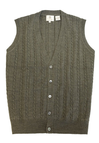 Viyella - Merino Wool - Button Front Cable Knit Vest - 255616-2
