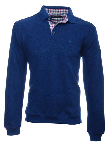 Ethnic Blue - Soft Feeling Polo Sweater - 3-Button Placket - Cotton/Poly Blend 5977R