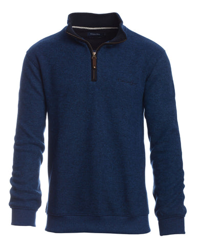 Ethnic Blue - Quarter Zip Mock Neck Pullover - Soft - Brushed Knit Wool Blend- 90120B