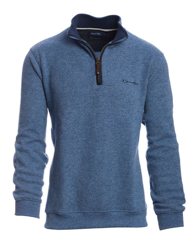 Ethnic Blue - Quarter Zip Mock Neck Pullover - Soft - Brushed Knit Wool Blend - 90120C