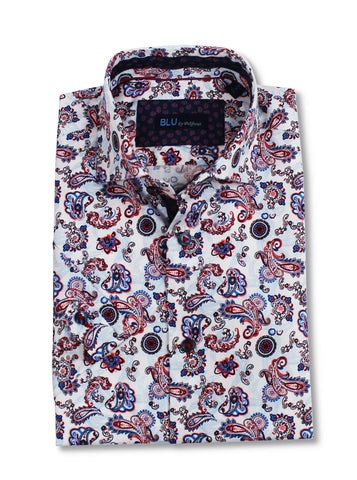 BLU - Short Sleeve Sport Shirt - 100% Cotton - Shaped Fit  - B2147503 Clearance