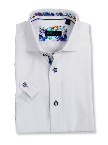 BLU - Short Sleeve Sport Shirt - 100% Cotton - Shaped Fit  - B2147514 Clearance