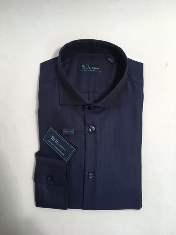 Blu  - 100% Cotton Long Sleeve Shirt - Herringbone -  G-2247732