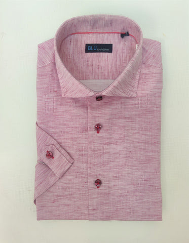 Blu -  Short Sleeve Linen Like Weave Sport Shirt - Available in 5 Colours - B-2247645