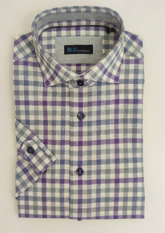 Blu -  Short Sleeve Linen Like Weave Sport Shirt - B-2247640
