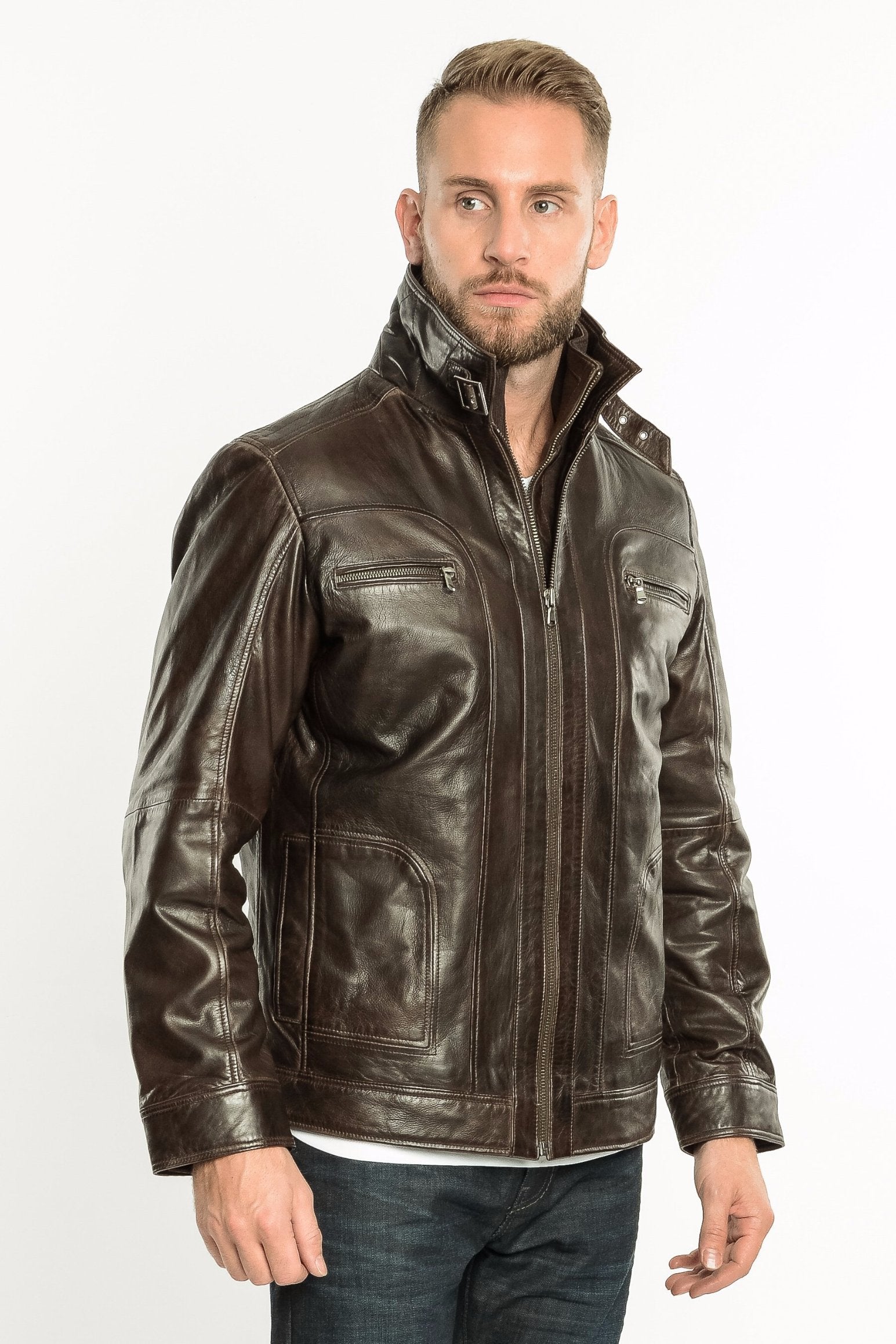 Regency by LaMarque - Double Collar Leather Jacket - MEMPHIS-B ...