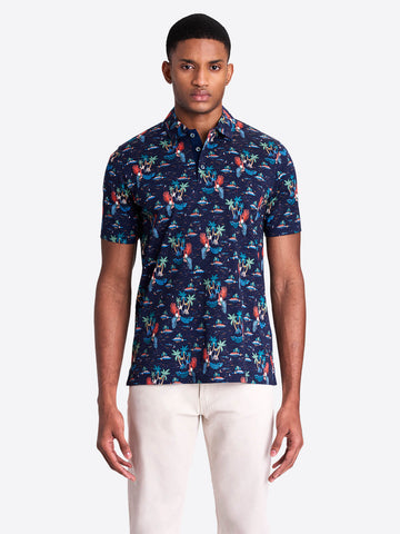 Bugatchi - Island Printed Polo Shirt - Mercerized Cotton - Modern Fit - RF4500F21 Clearance