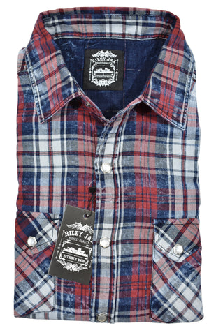 Riley Jax - Western Shirt with Snaps - Distressed Plaid - RJ-452 Clearance