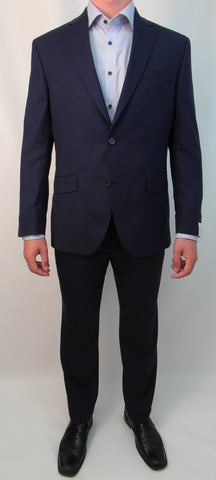 Jack Victor 1- Super 130s Wool Suit - Modern Fit - Fine Birds Eye Pattern - Dk Blue Mix -  Made In Canada