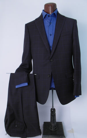 S. Cohen - 2pc Suit - 7358SPS - Classic Fit - Big and Tall - Wine/Copper Mix with Blue Windowpane