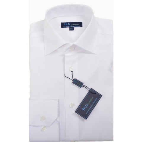Polifroni - Long Sleeve Shirt - Non Iron High Quality 100% Cotton - Shaped Fit  - Blu-360-01 White