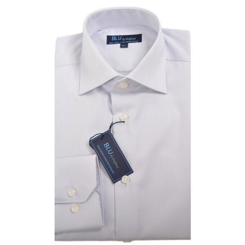 Polifroni - Long Sleeve Shirt - Non Iron High Quality 100% Cotton - Shaped Fit  - Blu-360-30 Lt Silver