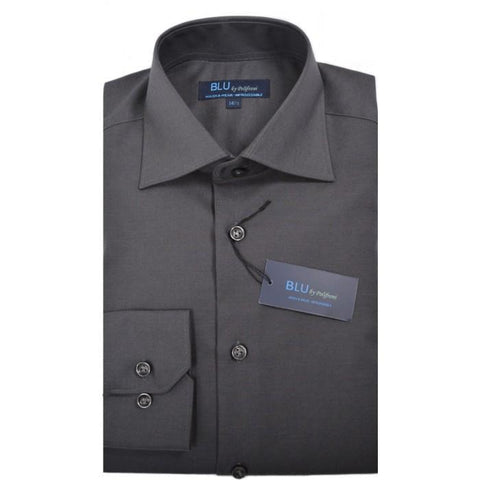 Polifroni - Long Sleeve Shirt - Non Iron High Quality 100% Cotton - Shaped Fit  - Blu-360-34 Charcoal