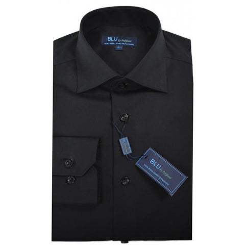 Polifroni - Long Sleeve Shirt - Non Iron High Quality 100% Cotton - Shaped Fit  - Blu-360-99 Black
