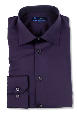 BLU by Polifroni - Long Sleeve Shirt - Non Iron High Quality 100% Cotton - Shaped Fit  - Blu-360-62 Eggplant